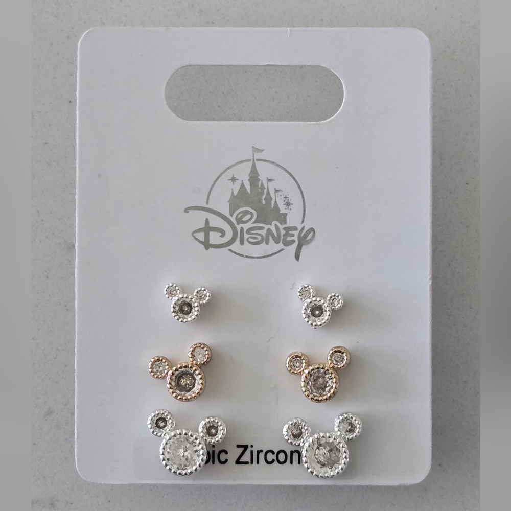 Disney Mickey Mouse Crystal Stud Earrings - Silver and Gold - Set of 3 Pairs
